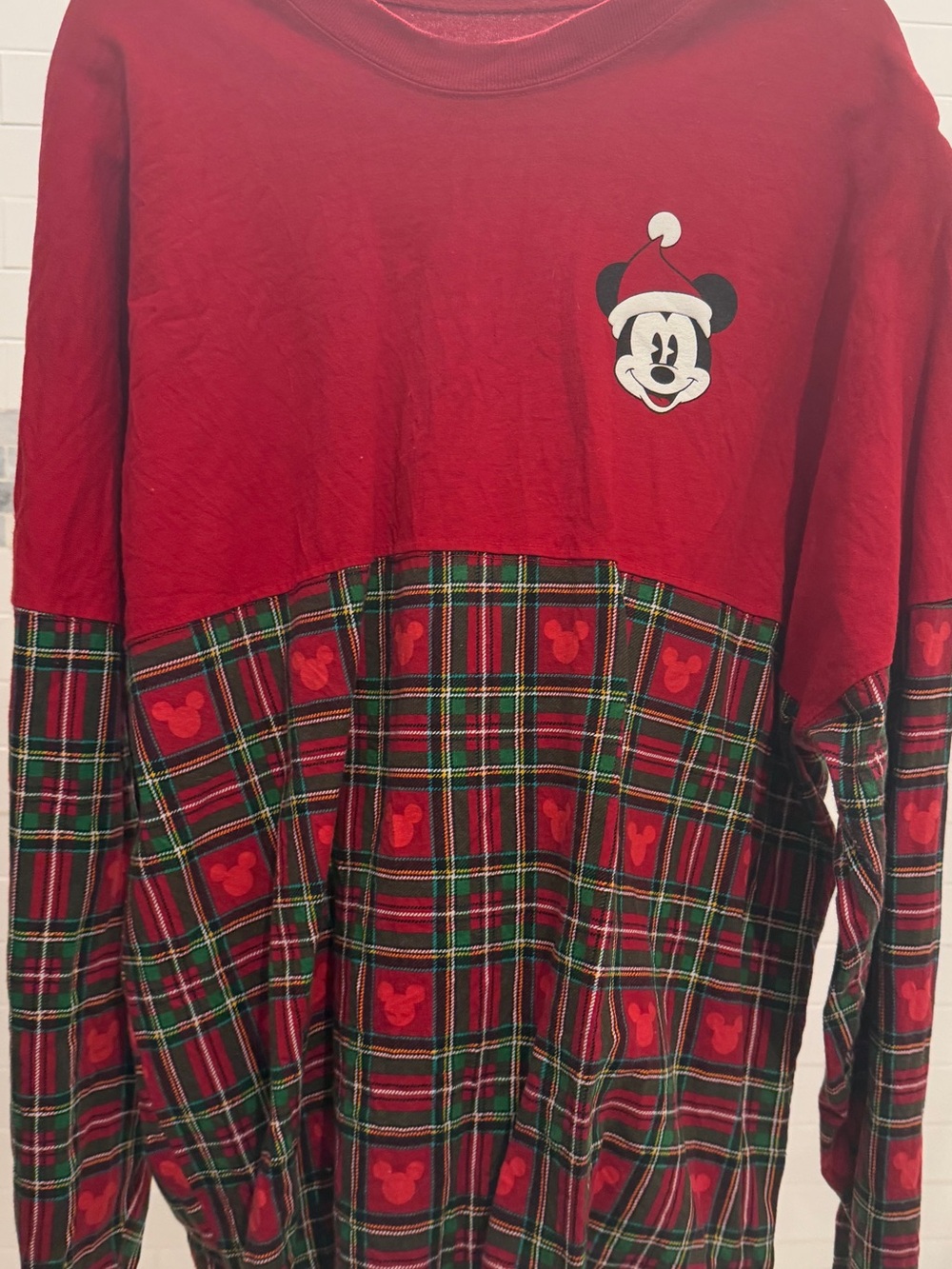 Disney Red Plaid Mickey Christmas Spirit Jersey for women